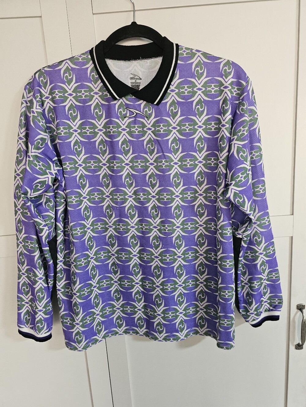 Vtg 90s SCORE Goalkeeper Soccer Jersey Purple Green Graphic Goalie Shirt Mens Sm